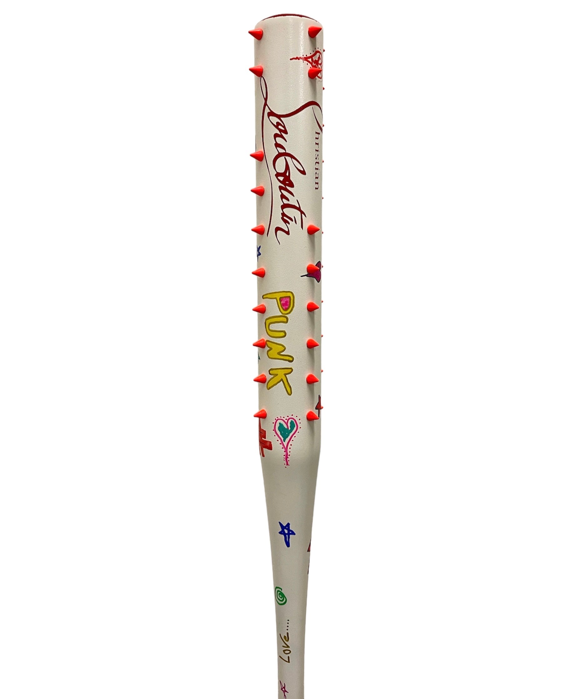 Batte de baseball Christian Louboutin clouter punk orange   de l'artiste wally walid sahraoui popart oeuvre d'art originale et unique au monde 