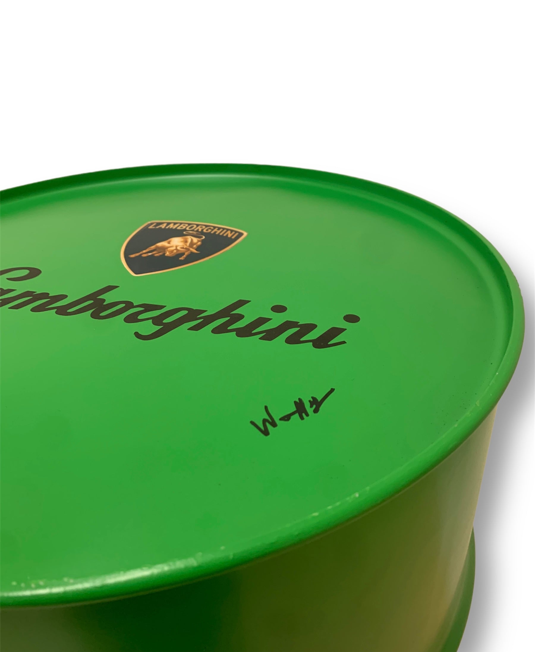 Baril Lamborghini Vert de l'artiste wally walid sahraoui popart oeuvre d'art originale et unique au monde Tonneau personnaliser 