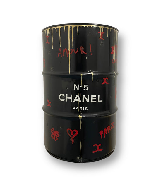 Baril Chanel n°5  de l'artiste wally walid sahraoui popart oeuvre d'art originale et unique au monde Tonneau personnaliser 