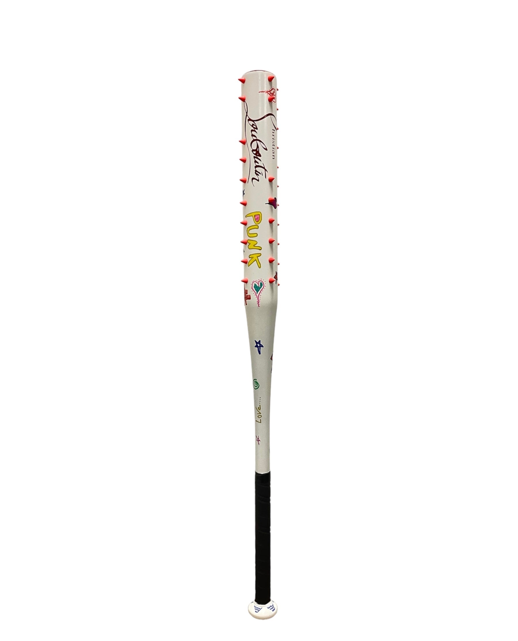Batte de baseball Christian Louboutin clouter punk orange   de l'artiste wally walid sahraoui popart oeuvre d'art originale et unique au monde 