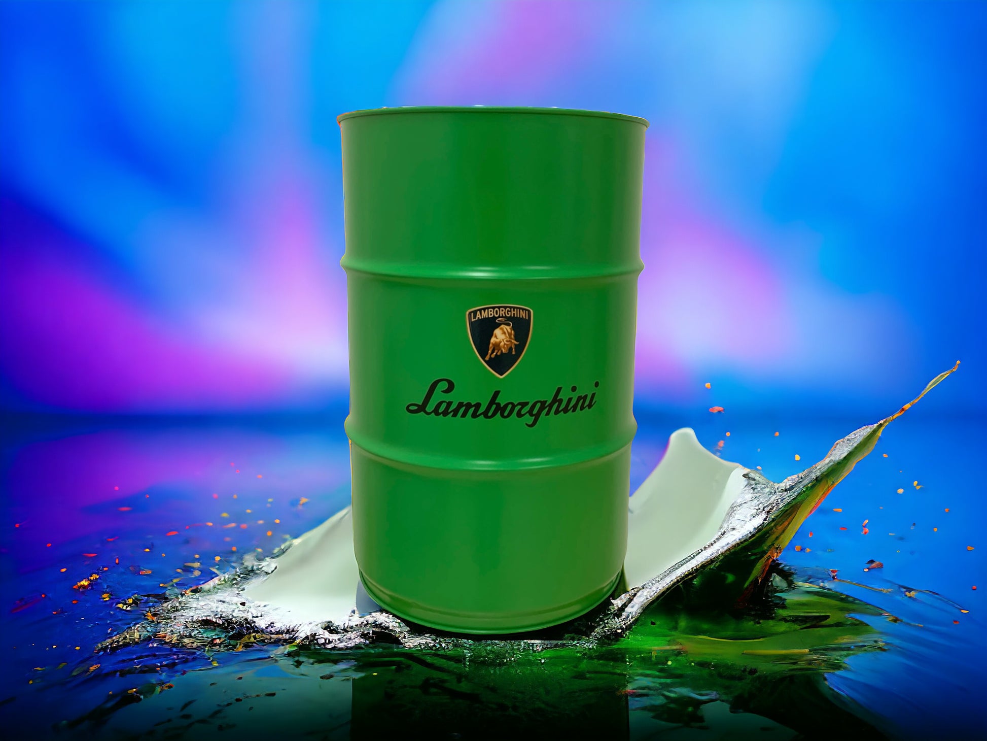Baril Lamborghini Vert de l'artiste wally walid sahraoui popart oeuvre d'art originale et unique au monde Tonneau personnaliser
